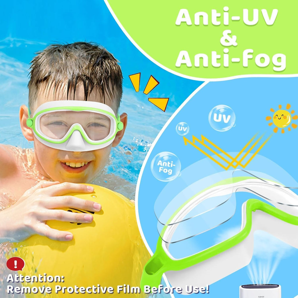 Vvinca Kids Swim Goggles - Anti-Fog Diving Mask with Nose Cover | Wide View, UV Protection, Ages 3-5