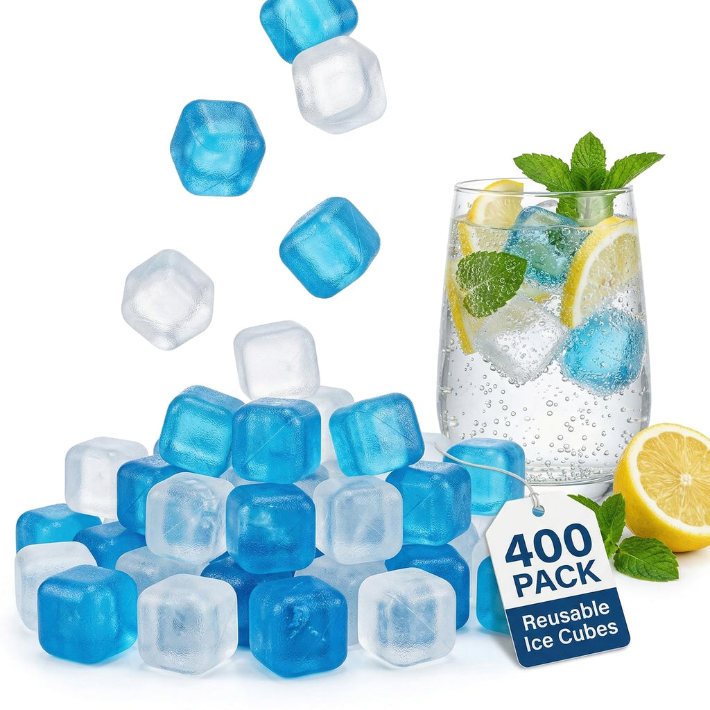400 Pack Reusable Ice Cubes for Coolers Drinks, BPA-Free Plastic Cubed Ice Packs for Lunch Boxes, Non-Diluting Refreezable for Outdoor Ice Bath Whiskey Coffee Bars Party Camping