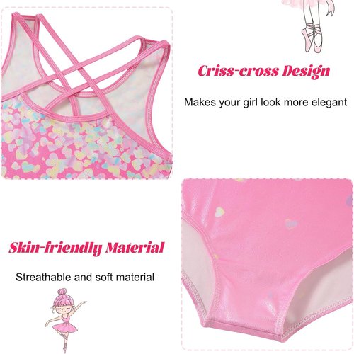 Idgreatim Gymnastics Leotards for Girls - Shiny Tumbling Outfits with Shorts | Sizes 5-10 Years