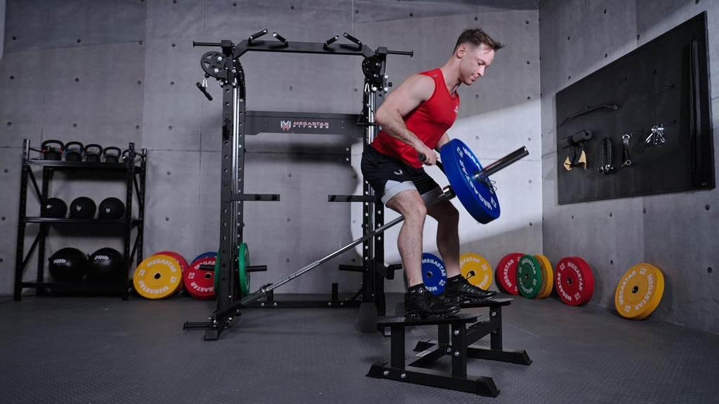 Skiennix T Bar Row Platform - Elevated Angled Rowing Station with Diamond-Plated Footplates & Non-Slip Rubber Feet for Heavy-Duty Home Gym Back Training