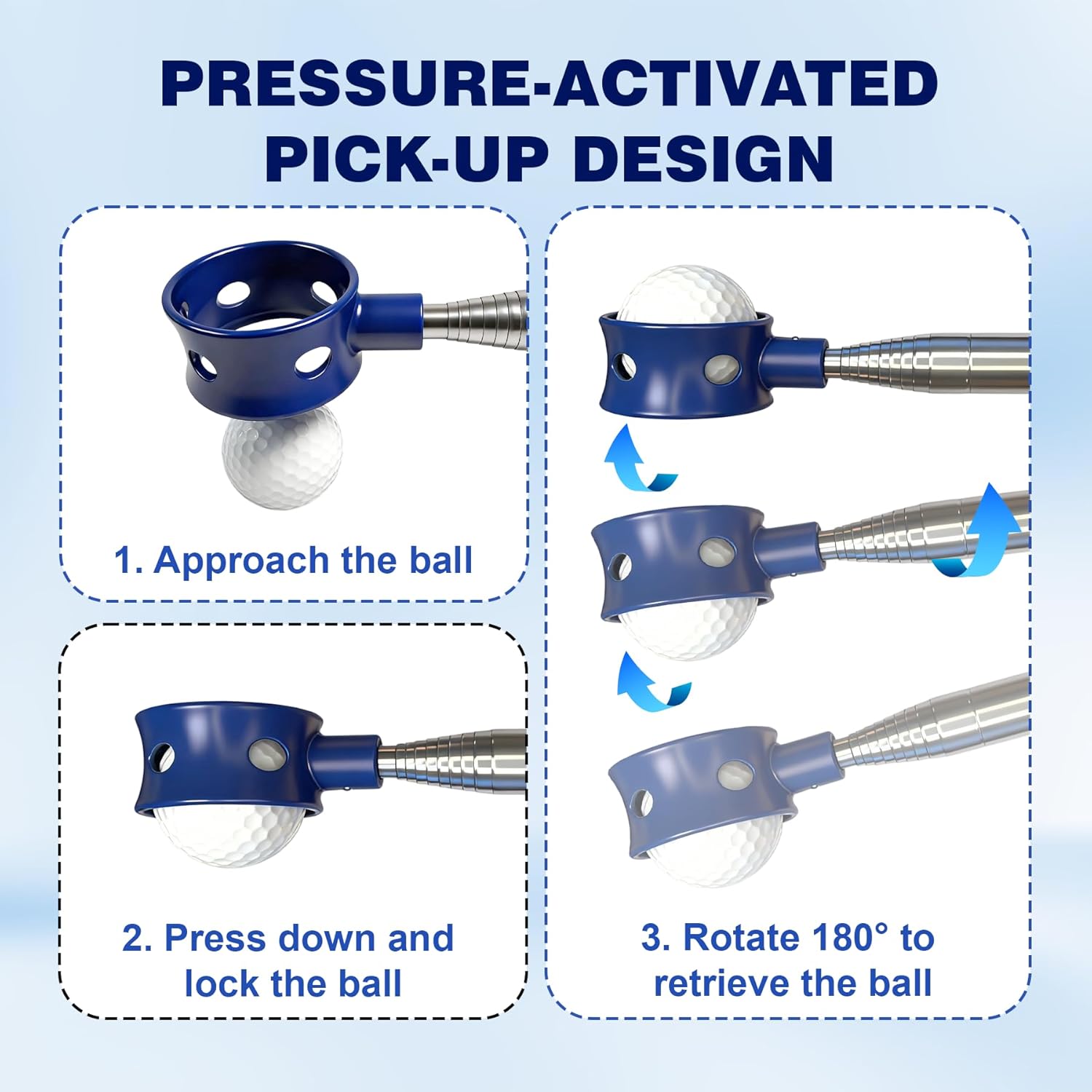 Skiennix Golf Ball Retriever - Telescopic Water Picker Tool with Stainless Steel Shaft & Non-Slip Grip | Perfect Gift for Golfers