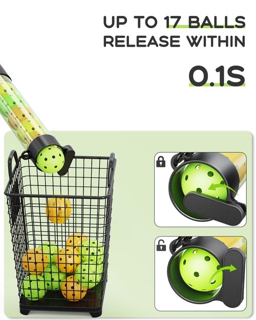 Lomccian Pickleball Ball Retriever Upper Holds 17 Balls, Pickleball Pickup Tube with Shoulder Strap, Easy Pickup Portable Pickleball Ball Holder