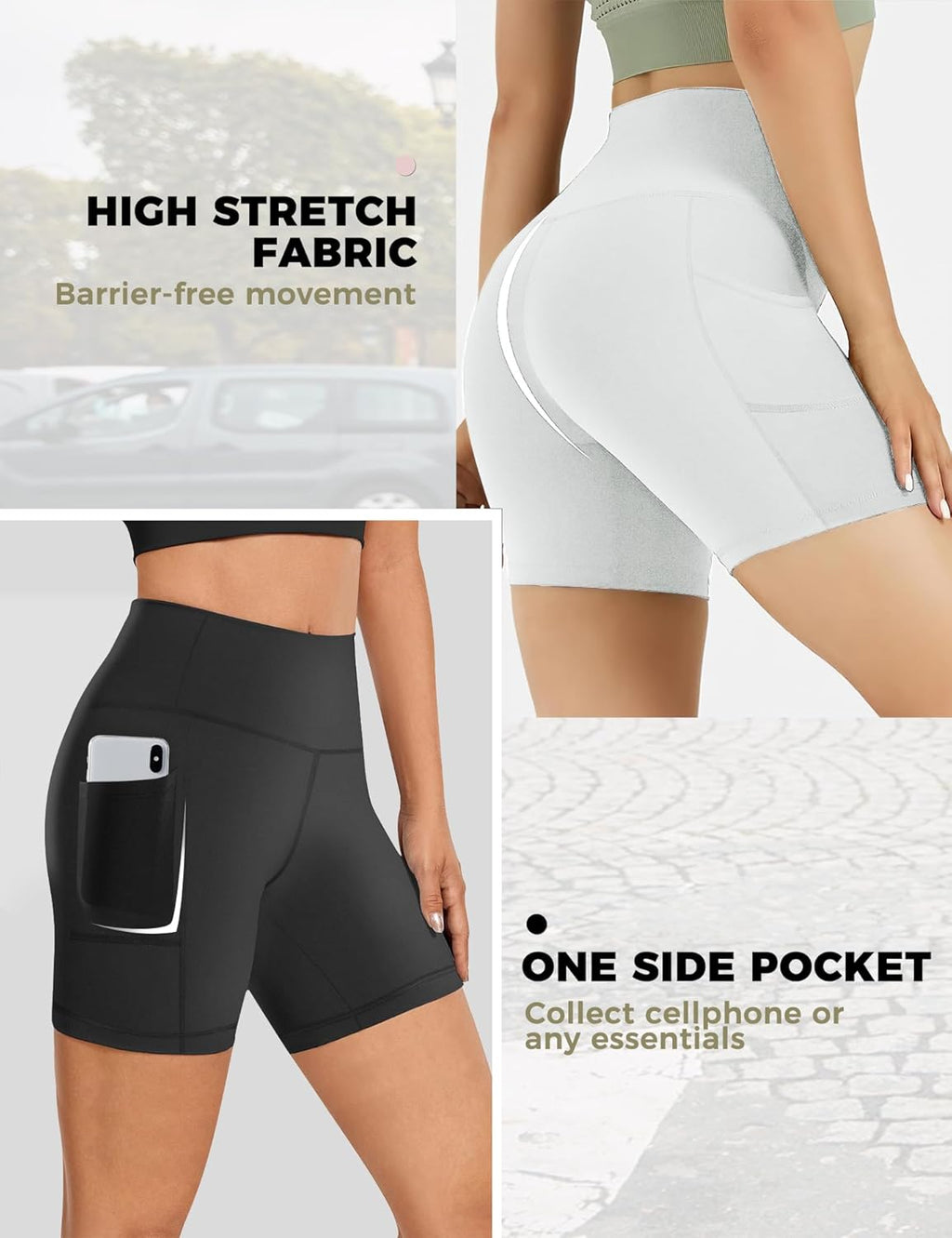 Skiennix Women's High-Waisted Biker Shorts - Tummy Control, Stretchy Spandex, Pockets | Ideal for Yoga & Gym
