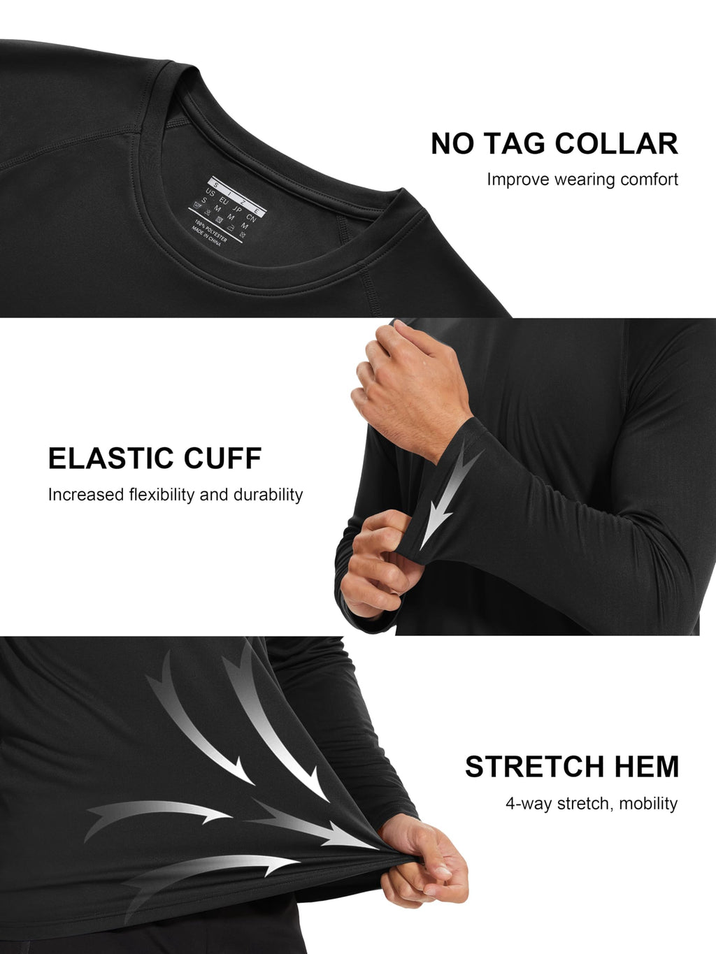 Men's Long Sleeve Shirts UV Shirts Sun Shirts Running Shirts Workout Shirts UPF 50 Shirts Athletic Shirts Guard Shirt for Men Black