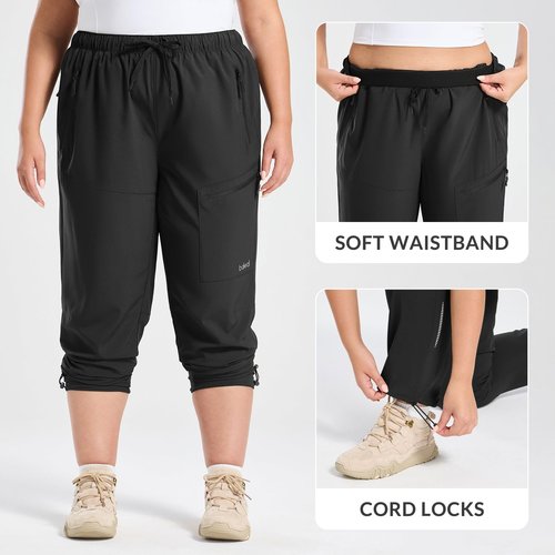 baleaf Plus Size Pants for Women Hiking Cargo Water Resistant UPF 50+ Cargo Joggers Zipper Pockets Black 3XL