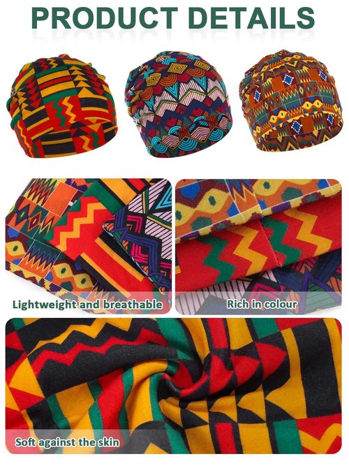 Bohend Bohemian Beanie Hats Headwear Cap Stretch Non Slip Bandanas Sleep Turbans Hats for Women Men Close top Head Covering (Boho 2) Multicolor