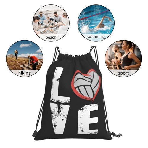 AIMASTZ Love Volleyball Unisex Drawstring Backpack Bag Sport Gym Travel Swim Sackpack