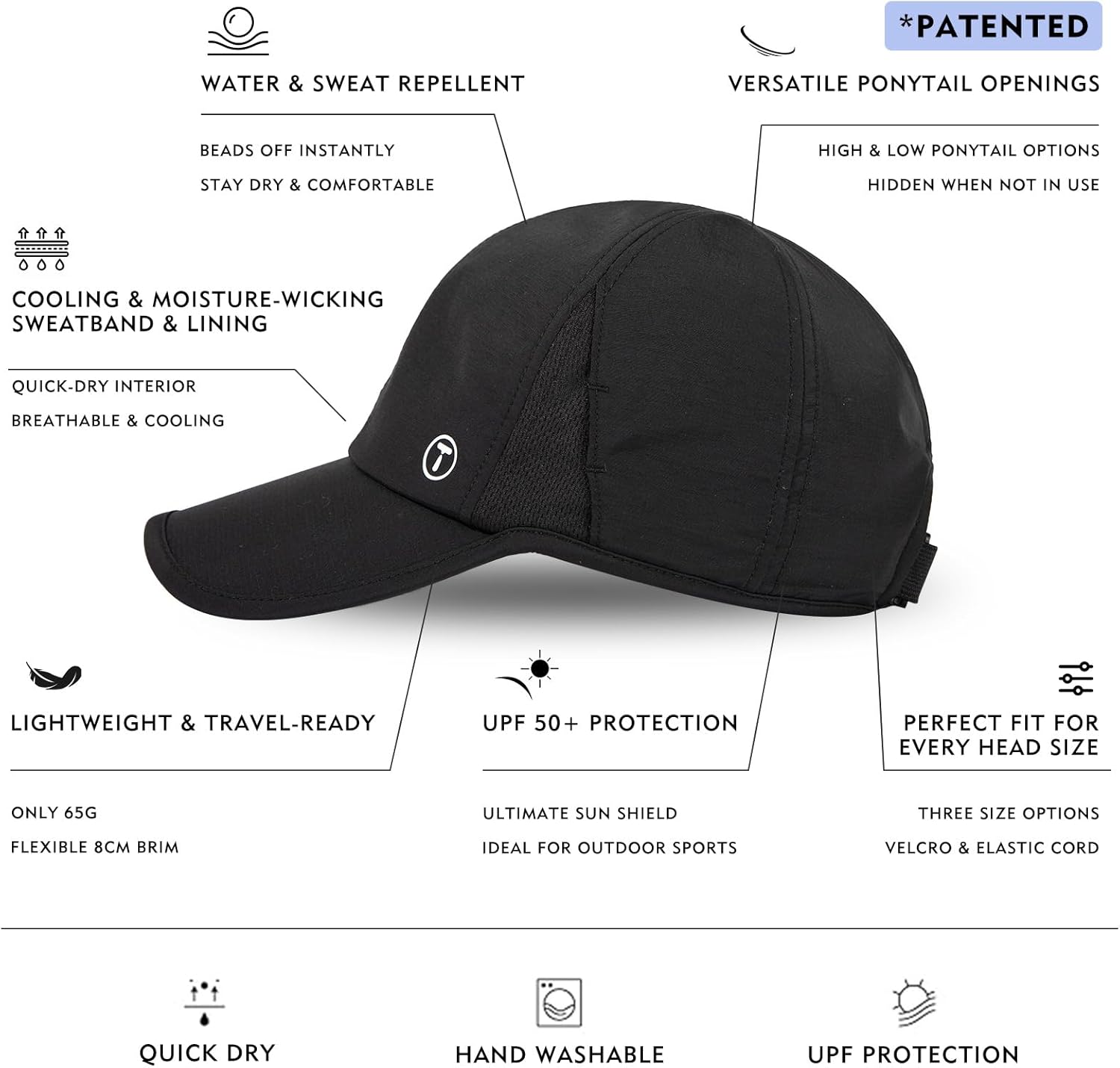 TOP-EX Cooling UV 50 High Ponytail Baseball Cap for Women - Breathable & Stylish for Running, Golf, Sports