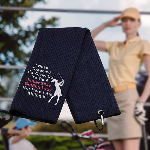 Funny Golf Towels for Women Super Sexy Golfing Lady Embroidered Golf Towels (Sexy Golfing Lady)