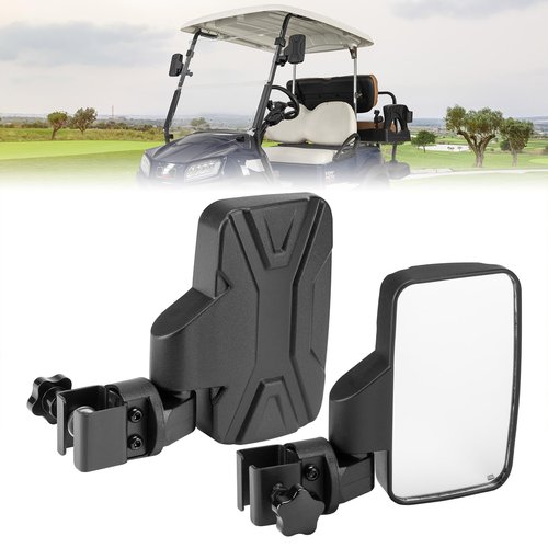 KEMIMOTO Golf Cart Side Mirrors, No Drilling Golf Cart Rear View Mirror, 180 Degree Rotation, Universal Fits 0.75-1.25 inch Square Tube, Compatible with EZGO, Club Car, Drive2