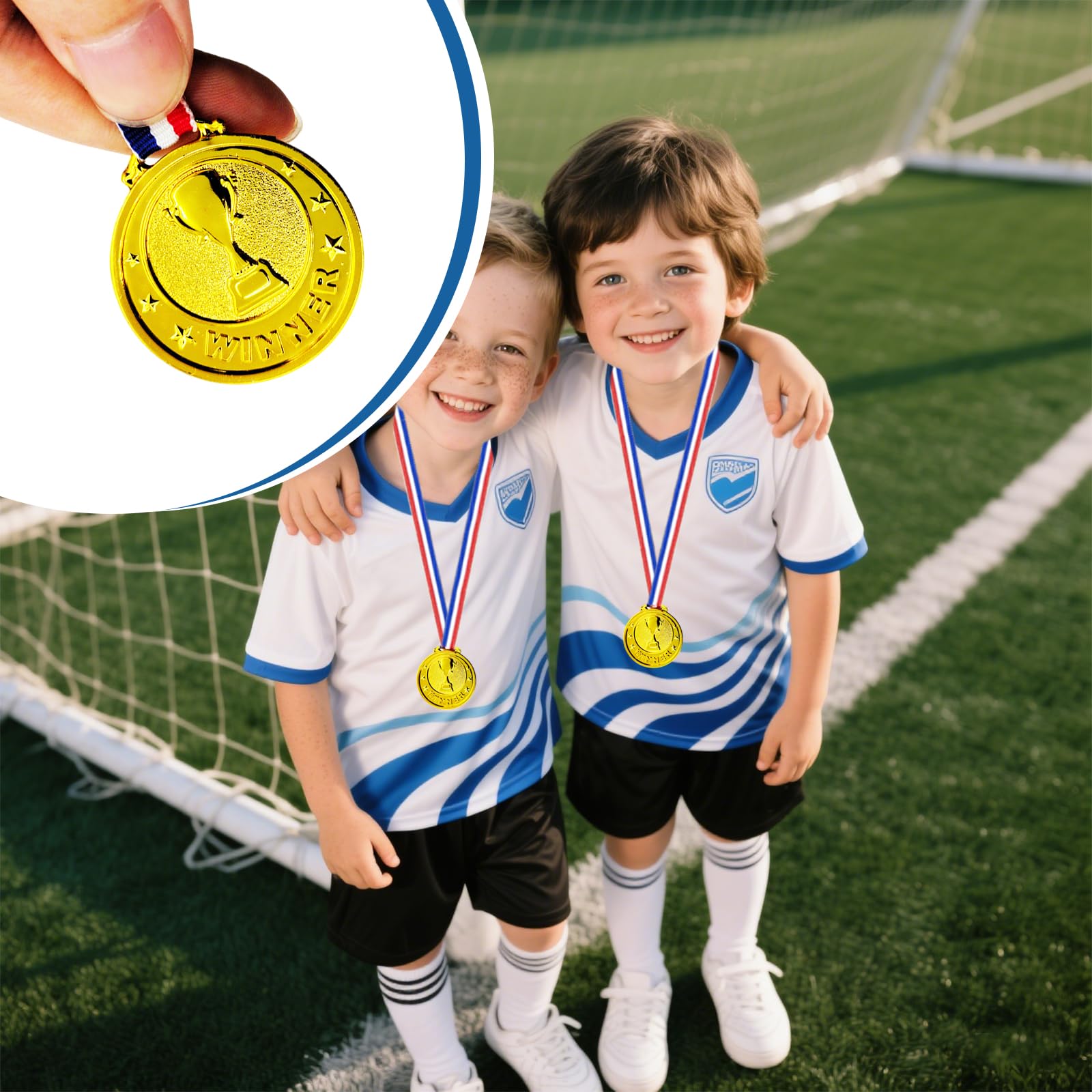 Pemalin 30 Pcs Gold Winner Medals Bulk for Kids, Trophy Team Prize Gifts, Children's Plastic Golden Awards Medals with Neck Ribbon for Sports, Games Competitions, Party Favors and Decorations