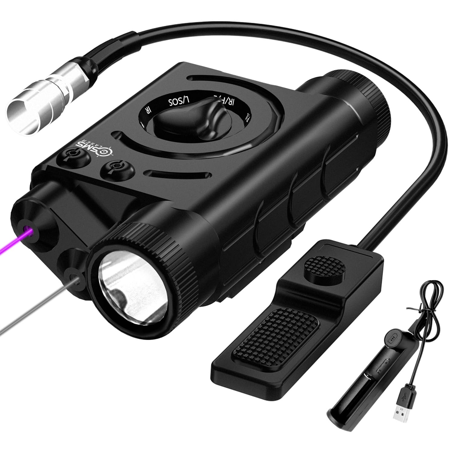 SMSlaser Purple Laser Sight + Infrared(IR) Laser Beam + 1200 Lumens Tactical Flashlight, Rifle Ar Laser, Airsoft Ar 15 Beam, Including Battery Charger and Remote Control Switch, Fit for AEG GBB CQB