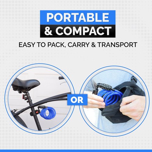 DocksLocks Security Cable Lock Set (4' or 6') Coiled, Keyless Resettable Combination, Mounting Bracket, Portable and Compact for Bikes, Scooters 4ft
