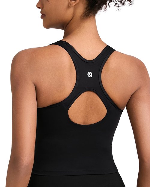 RUNNING GIRL High Impact Sports Bras for Women - Square Neck Longline Workout Crop Tops with Built in Shelf Yoga Bra(BX3071Black,M)