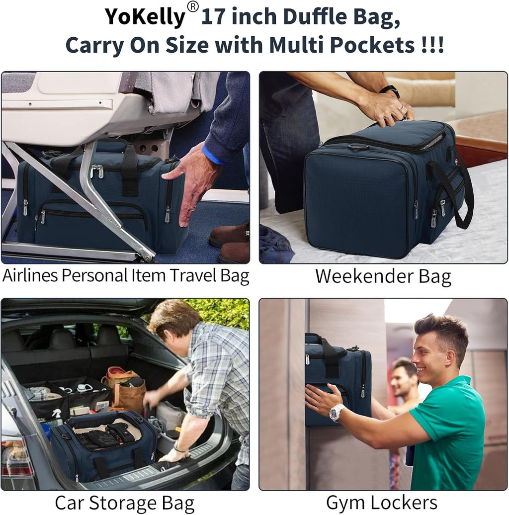 Skiennix Small Duffel Bag - 17-Inch Carry-On Weekender for Travel & Gym - Navy Color (17x10x9 in)