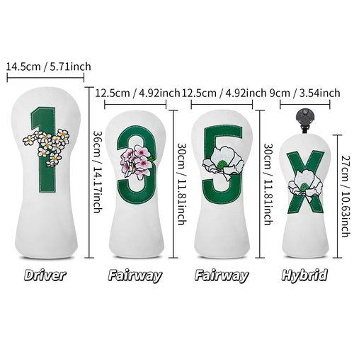 Golf Headcovers Golf Club Head Covers Advanced Embroidery Cherry Blossom Leather Driver Fairway(FW) Wood Hybrid(UT) with Number Tags Protects Against Scratches and Damage