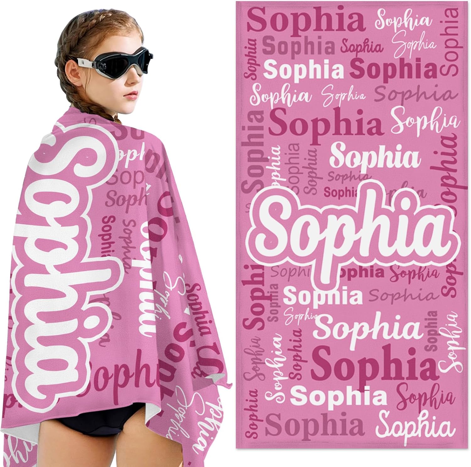 Skiennix Custom Beach Towel for Kids - Personalized Microfiber Sandproof Pool Towel | Pink Easter Gift