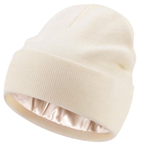 Satin Lined Knit Beanie Hat-100% Cotton Winter Hats for Women Men Silk Lining Soft Slouchy Warm Cuffed Beanies Hat