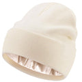 Satin Lined Knit Beanie Hat-100% Cotton Winter Hats for Women Men Silk Lining Soft Slouchy Warm Cuffed Beanies Hat