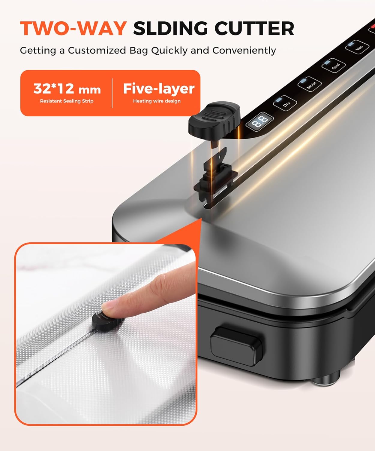 Vacuum Sealer Machine - 75KPa Food Preservation with 6-in-1 Modes & Digital Timer | Compact Design + 10 Bags (Black Silver)