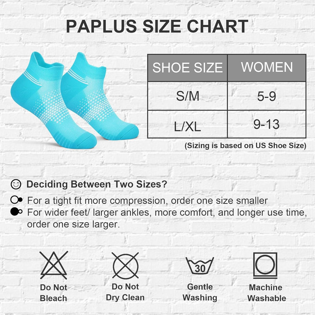 PAPLUS Ankle Compression Socks - Cushioned Low Cut Running Socks for Women | 6 Pairs