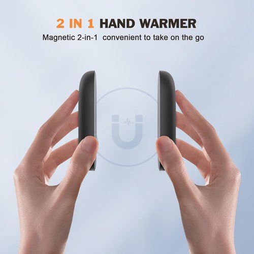 Hand Warmers Rechargeable, 2 Pack Magnetic Hand Warmer Aluminum Body Instant Heating, 5,000 mAh for a Prolonged Period Warmer, Pocket Electric Warmer for Outdoor, Camping Winter Gear