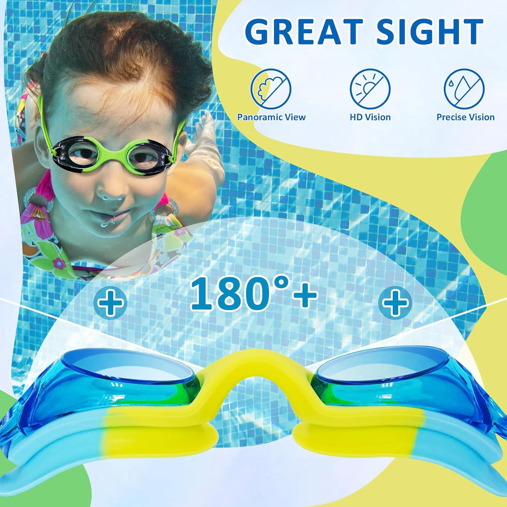XDX Kids Swim Goggles - 3 Pack With Adjustable Bungee Strap | Anti-Fog, Leak-Proof for Ages 3-14
