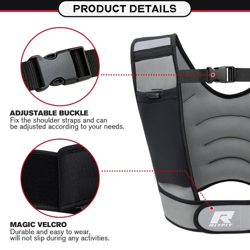 RitFit Weighted Vest, 4lb/8lb/10lb/12lb/15lb/20lb Weight Vest with Reflective Stripes, Weight Vest Adjustable for Women and Men Workout, Strength Training, Running, Fitness, Jogging, Walking