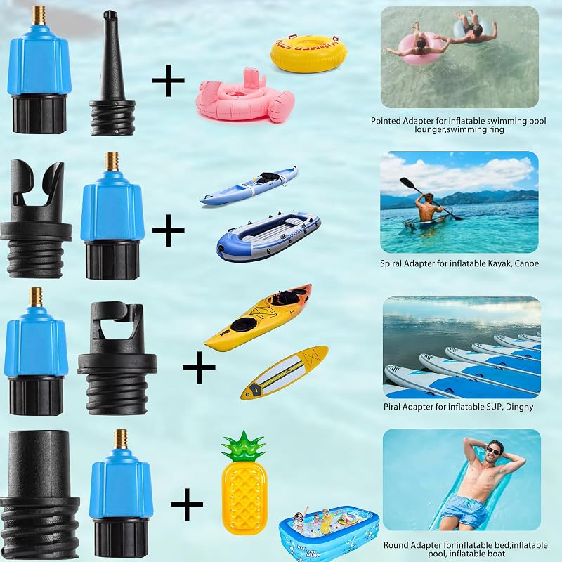 Inflatable Paddle Board Pump Adapter Kit - 9 Nozzles & Valve Attachment for Air Pumps
