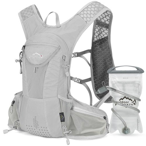IX INOXTO Hydration Pack Backpack, Lightweight Water Backpack with 2L Hydration Bladder Daypack for Men Women,Running Hydration Vest for Trail Running Hiking Cycling Race Climbing (Grey White - 2L)