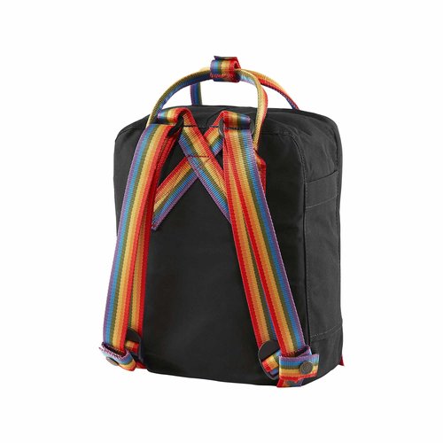 Fjällräven Kanken Rainbow Mini Backpack - Compact Everyday Carry, Durable Vinylon Fabric - Travel, Black-Rainbow Pattern, One Size