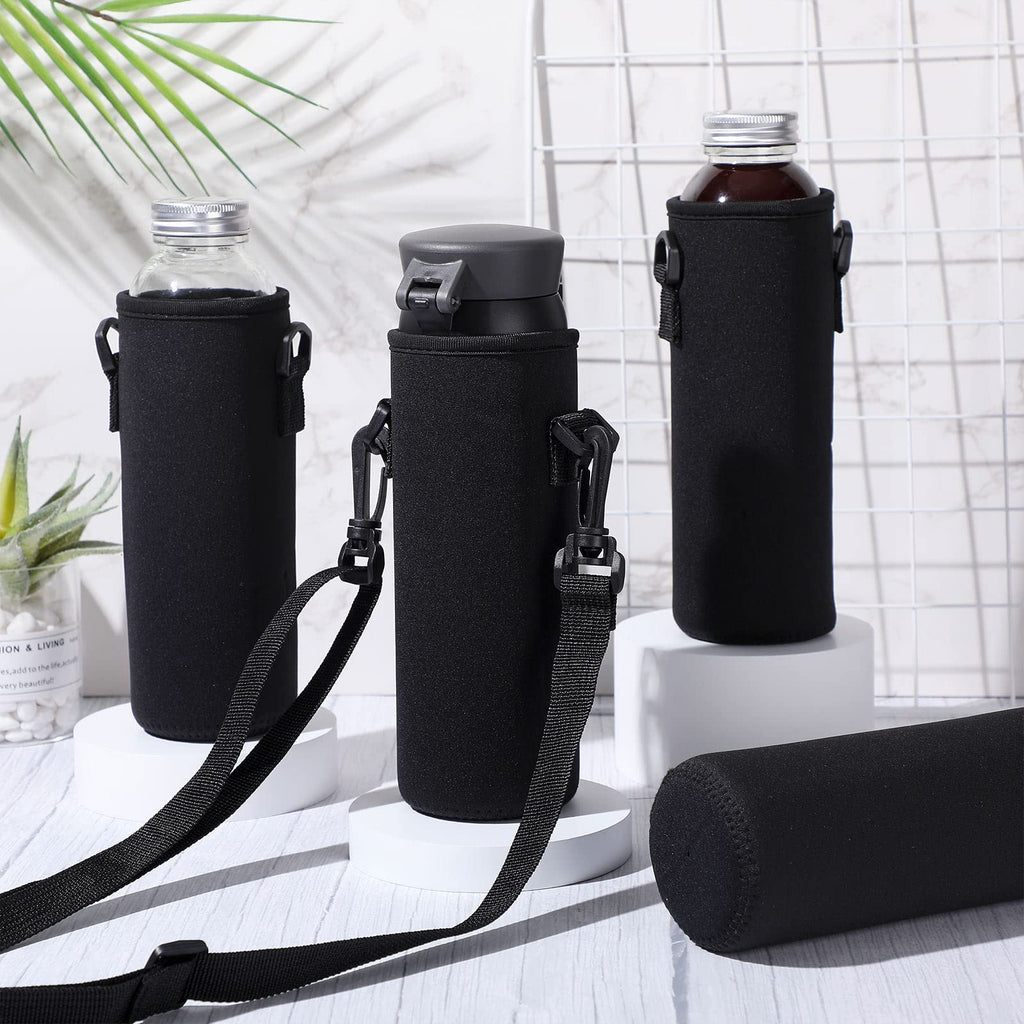 Sabary 12 Pcs Water Bottle Sleeve with Shoulder Strap 25oz Sublimation Water Bottle Holder Carrier Pouch Adjustable Sling Bag for Boys Girls(Black)