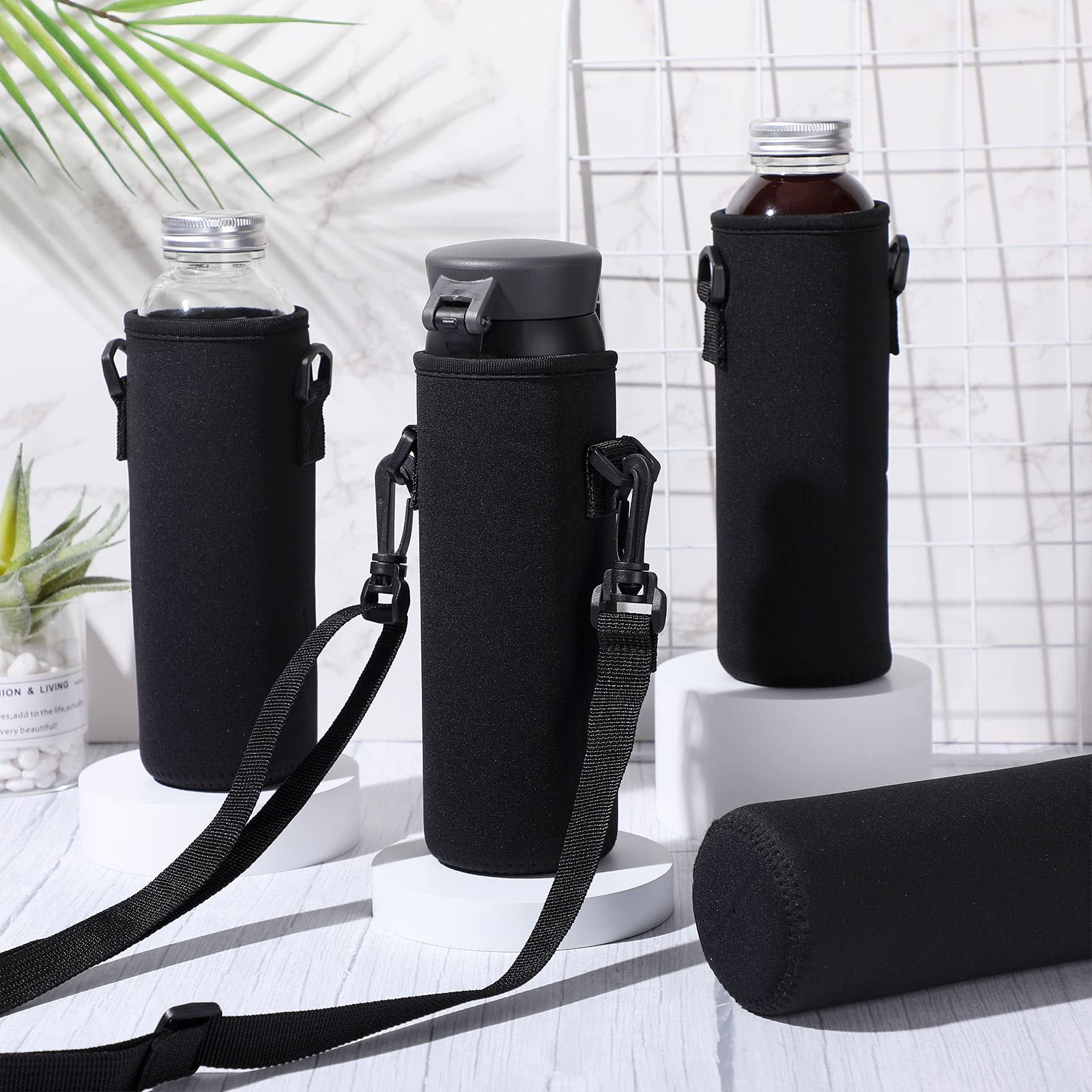 Sabary 12 Pcs Water Bottle Sleeve with Shoulder Strap 25oz Sublimation Water Bottle Holder Carrier Pouch Adjustable Sling Bag for Boys Girls(Black)