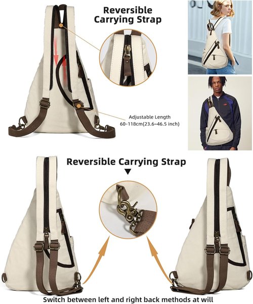KL928 Canvas Sling Bag - Stylish Small Crossbody Backpack for Men & Women | Large Version in Beige