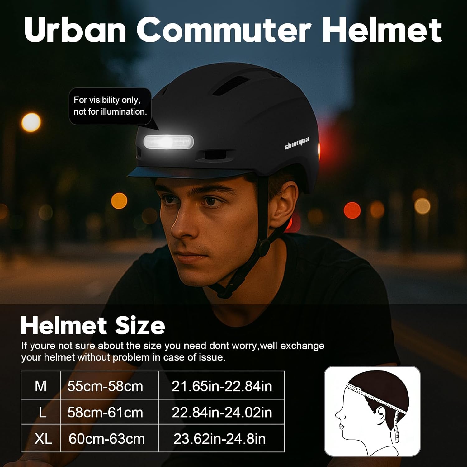 Shinmax Adult Cycling Helmet - USB Rechargeable LED Front & Back Light | Safe & Stylish for Men & Women