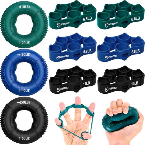 FitBeast Grip Strength Trainer - 9-Piece Finger Exerciser Kit for Forearm Strength & Recovery