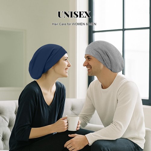 4Pcs Silk Satin Lined Sleep Cap Bonnets for Women Men, Adjustable Satin Bonnet for Sleeping Hair Wrap Slouchy Beanie Hat for Curly Hair and Braids