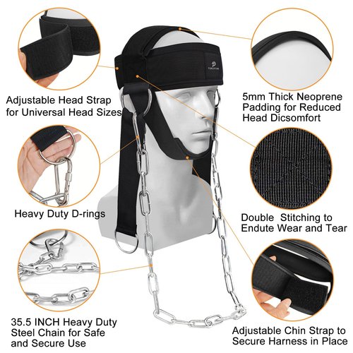 Powerfeng Neck Harness for Weight Lifting: Thicken Neck Exerciser Strengthener Head Weights - Neck Workout Trainer for Men Women