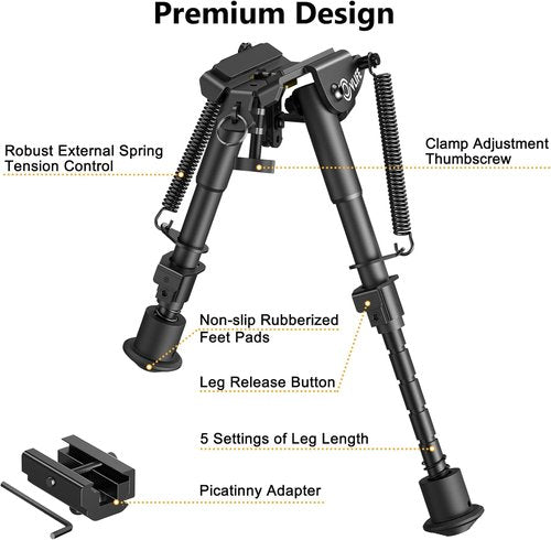 CVLIFE Adjustable Picatinny Bipod - 6-9 Inches with Spring Return & Picatinny Adapter