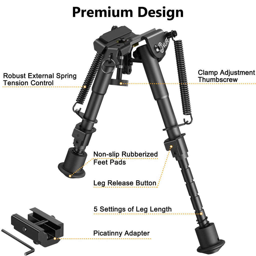 CVLIFE 6-9 Inches Picatinny Bipod Adjustable Spring Return with Picatinny Adapter (Black, 6''-9'')