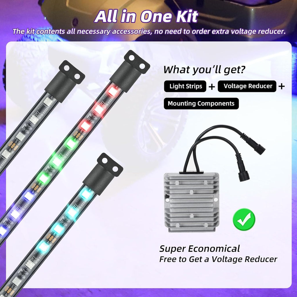 Roykaw Golf Cart LED Strip Lights - Waterproof Neon Accent Kit with Wheel Well & Interior Lights | Million Colors, Sync to Music, Fits 12V-80V, 12 PCS