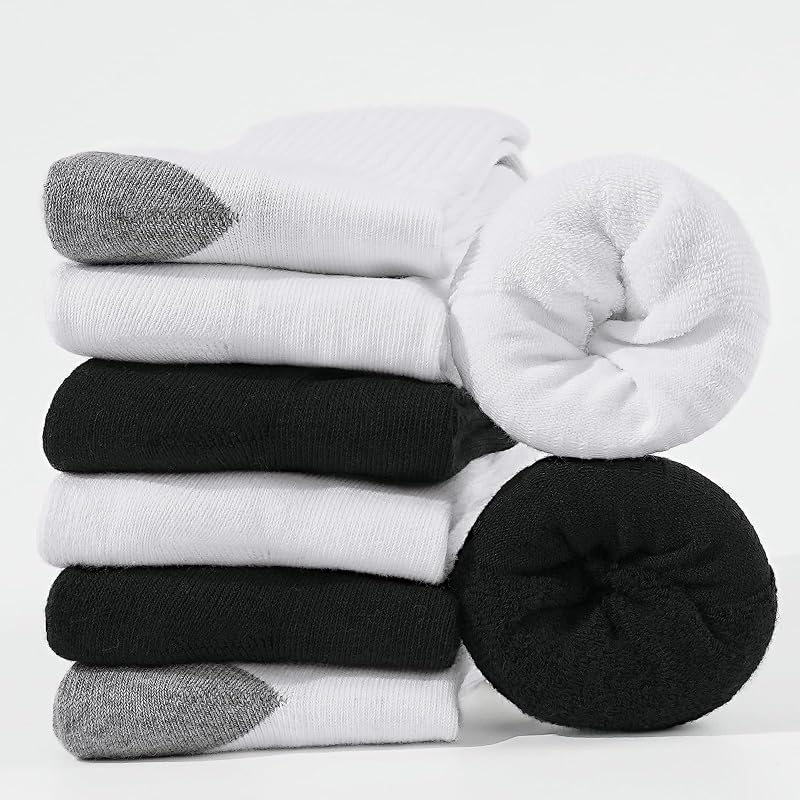 BOOPH Kids Crew Socks Thick Cotton Athletic 5-14 Years - White, 10-14 Years