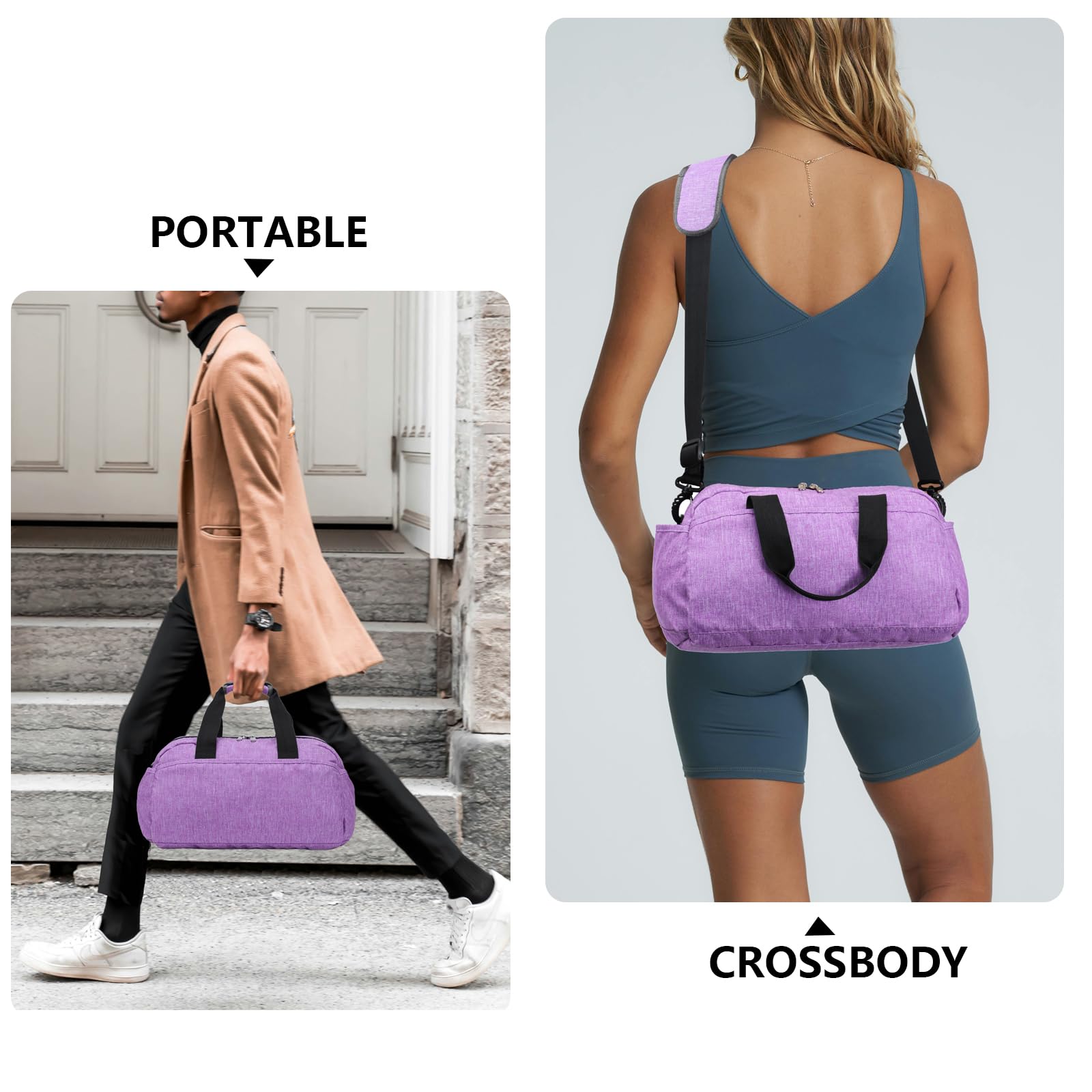 14 inch Small Gym Bag for Women & Men, Mini Duffel Bag for Travel Sports Lightweight Carry On Bag, Light Purple