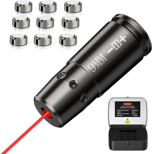EZshoot Bore Sight Laser 9mm/223 5.56mm/243 308/12-Gauge Red Laser Boresighter with Portable Tin Case and Extra Batteries