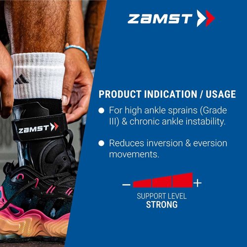 Zamst A2-DX Black Ankle Brace for Sports - Breathable Sports Ankle Support for Men and Women with Guard Stabilizers for High-Grade Ankle Sprain - Left, Medium