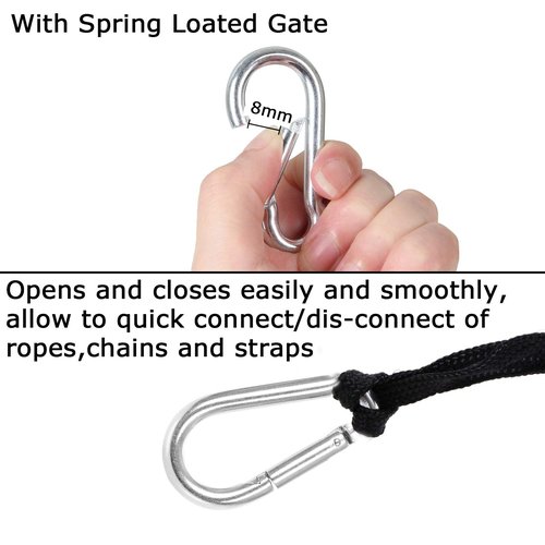 60Pcs Stainless Steel Carabiner Clip Spring-Snap Hook 1/4 in, M6 x 2 3/8 Inch Small Heavy Duty Carabiner Clips for Hammock, Punching Bag, Swing, Gym