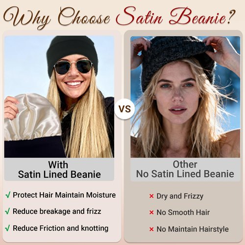 NPQQUAN Satin Lined Beanie for Women Silk Lined Beanies Winter Warm Soft Lining Cuffed Knit Beanie Hats for Women Skull Cap Grey(Satin Lined)