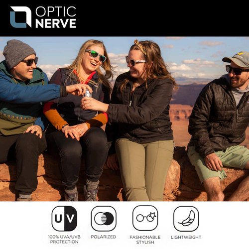 Optic Nerve - Premium & Affordable Polarized Wayfarer Sunglasses for Men/Women, Mashup Edition with Matte Driftwood Grey Frame/Smoke/Silver Flash Lens