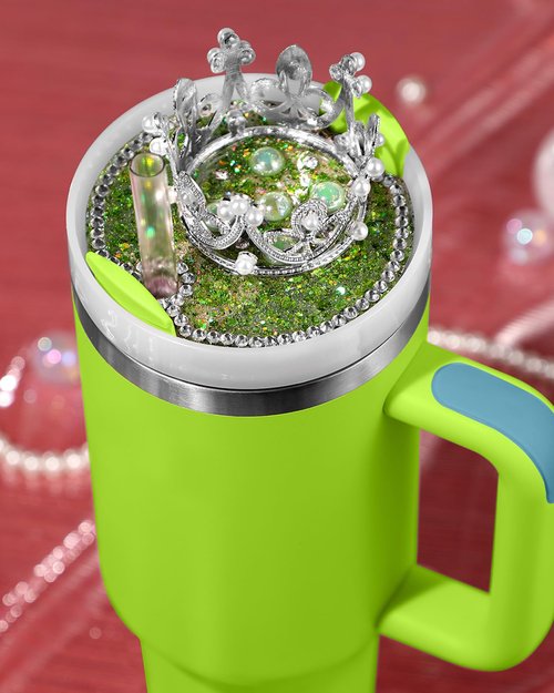 Toykee Lid Plate Topper for Stanley Cup 40 oz - Light Green Crown Cute Decoration Accessories for Tumbler, Woter Botter Glitter Bling Decor for Women Girls