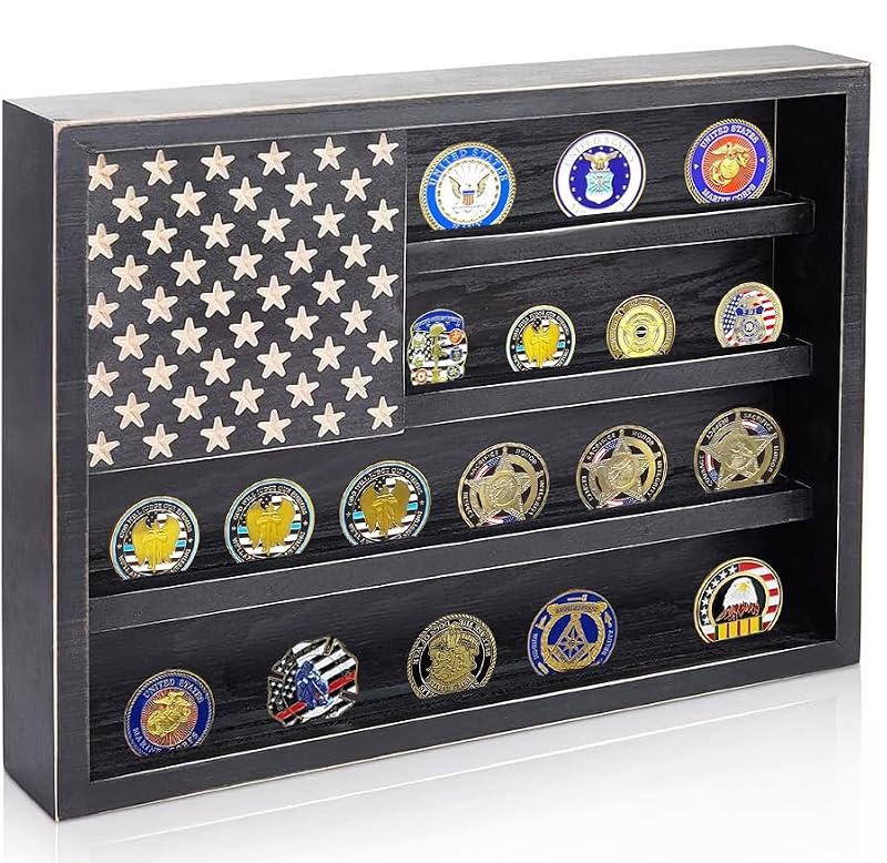 Military Challenge Coin Display Case Wall Mount Shadow Box for Medals and Souvenirs